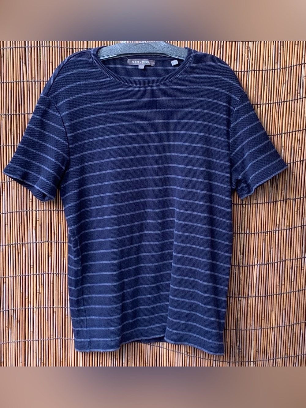 Slate & Stone Navy Striped Crew Neck Men's short sleeve Shirt
